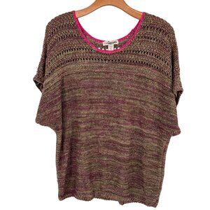 Coldwater Creek Womens size XL beige pink Knit Short Sleeve linen Sweater Top